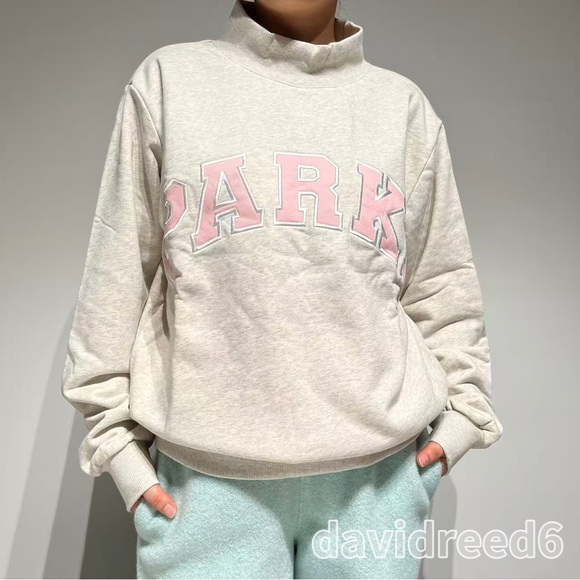 Parke Tops - Parke Gray Mock-Neck Sweatshirt with Pink PARKE Lettering